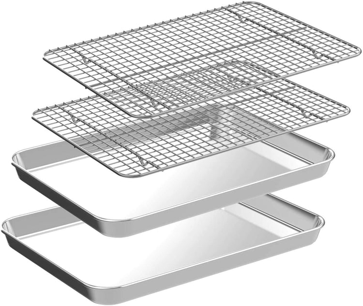 Quarter Sheet Pan with Cooling Rack Set [2 Baking Sheets + 2 Baking Racks]