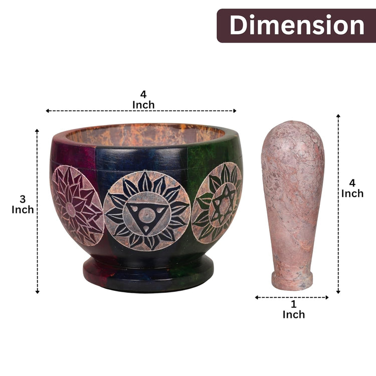 Mortar and Pestle, Made of Heavy Duty Polished Hard Stone, Natural Stone Grinder for Spices, Pastes, Herbs, Seasoning etc. (Rainbow)