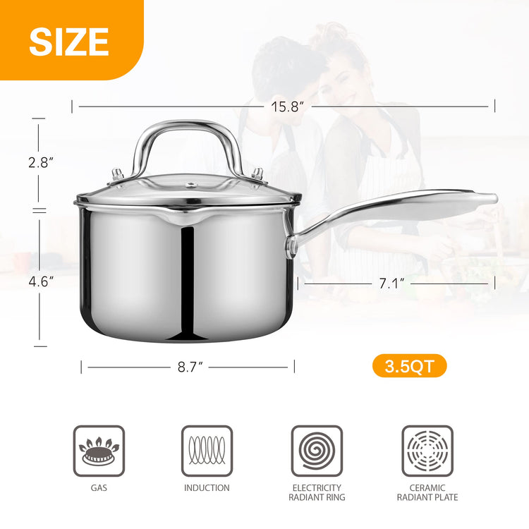 Stainless Steel Saucepan with Glass Lid