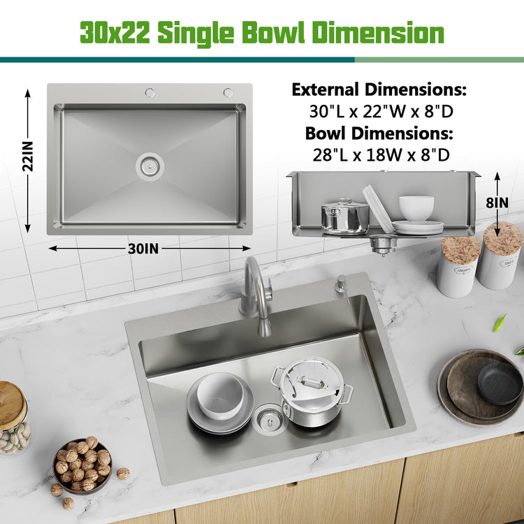 30x22In Drop In Kitchen Sink