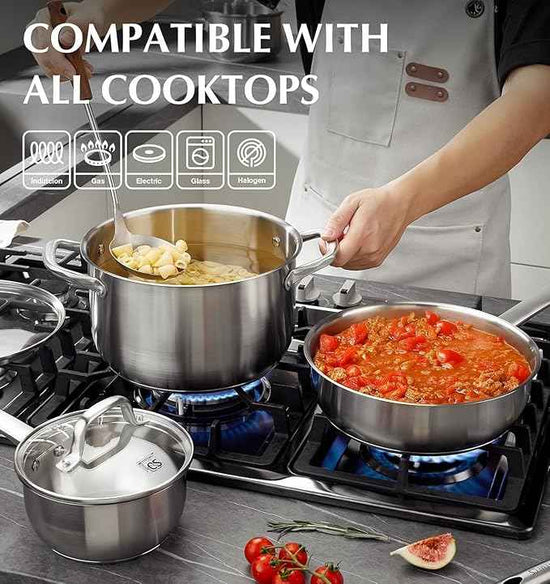 KOCH SYSTEME CS Stainless Steel Pots and Pans Set, 10 Piece Stainless Steel Cookware Set for Professional Cooking, Kitchen Cookware Sets, Induction Compatible Cookware Set 10 Pcs, Pots and Pans