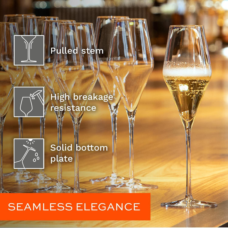 Stölzle Lausitz Set of 4 Glass Champagne Flutes (QUATROPHIL). Dishwasher Safe Lead-Free Crystal Champagne Glasses (10.25Fl oz) Break-Resistant Mimosa Glasses, Mimosa Flutes - Genuine Stölzle Glassware