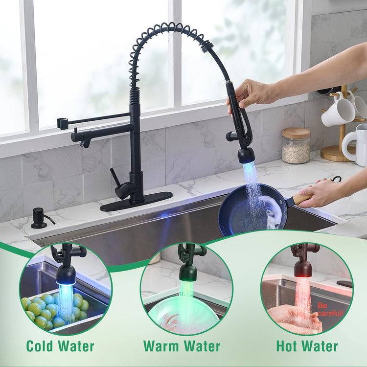 LED Commercial Kitchen Faucets with Pull Down Sprayer Matte Black