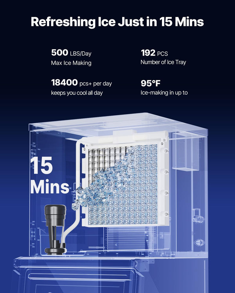 VEVOR Commercial Ice Maker Machine, 500LBS/24H Ice-Making Machine with 300LBS Large Storage Bin, Auto Self-Cleaning Ice Maker with Touchscreen for Bar Cafe Restaurant Business Commercial