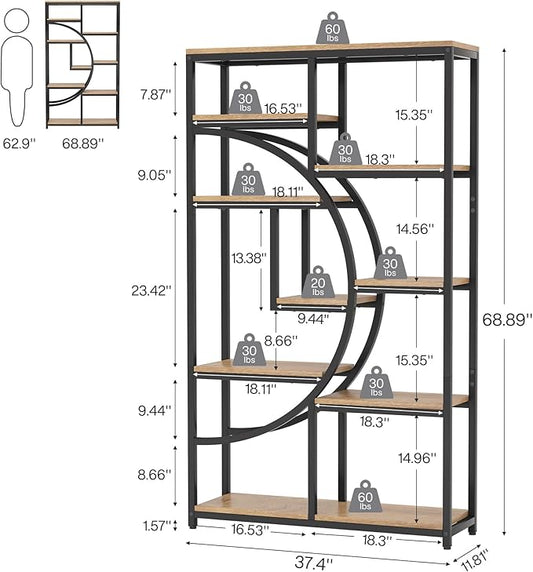 Tribesigns Bookshelf Industrial 5 Tier Etagere Bookcase, Freestanding Tall Bookshelves Display Shelf Storage Organizer with 9-Open Storage Shelf for Living Room, Bedroom (Light Oak)