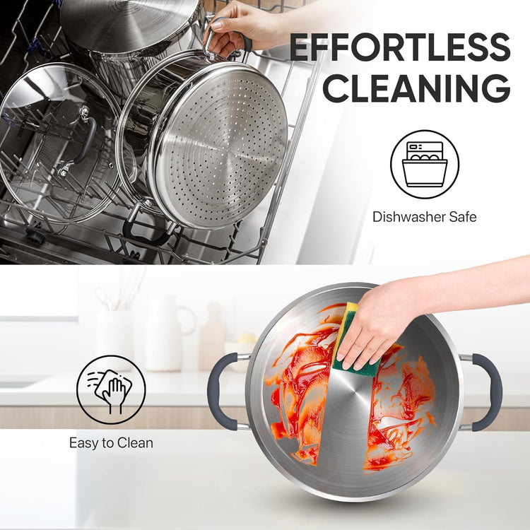 5 QT Stainless Steel Steamer Pot for Cooking with Glass Lid