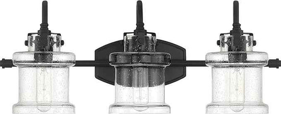 Quoizel Danbury Bath Vanity Lights, 24 Inch 3-Light Earth Black Vintage-Inspired Bathroom Lighting Fixtures Over Mirror, 100W, Clear Seedy Glass, Wall Mount Light for Bathrooms, Kitchen or Hallway