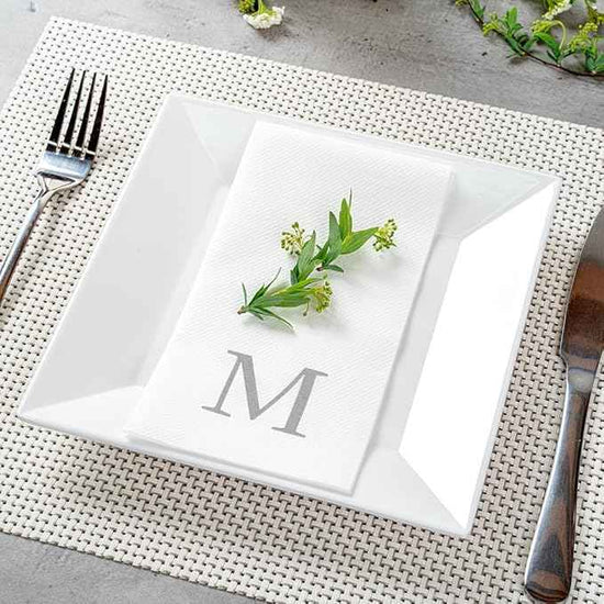 Luxenap 15.8 X 7.9 Inch Linen-Feel Guest Towels, 2000 Lettered Hand Towels - Silver Letter 'M', Sans Serif Font, White Paper Dinner Napkins, airlaid, For Restrooms And Tables - Restaurantware