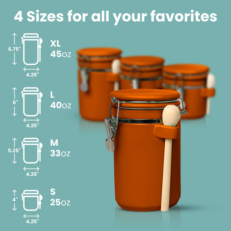 Ceramic Kitchen Canisters Set of 4 with Wooden Spoon Set (4 Count)