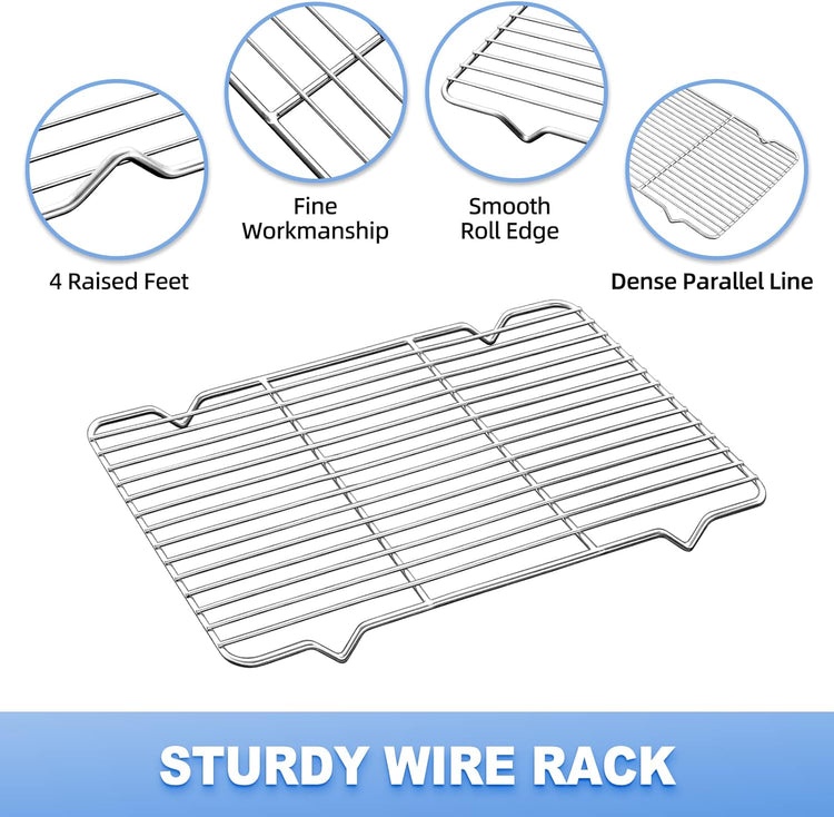 Baking Sheet with Cooling Rack (1 Cookie Sheet + 1 Baking Rack), Stainless Steel Small Baking Sheet Pan with Wire Rack, Toaster Oven Pans Size 10.4 x 8 x 1 Inch, Non-toxic & Heavy Duty & Non-stick