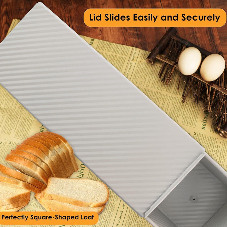 2-Pack Beige Pullman Loaf Pan with Lid, Long Nonstick Bread Pan for Toast & Sandwich Bread, Cream White Nonstick Loaf Pan, 3 Vented Holes & Ridged Design, Great for Baking Lovers and Home Use