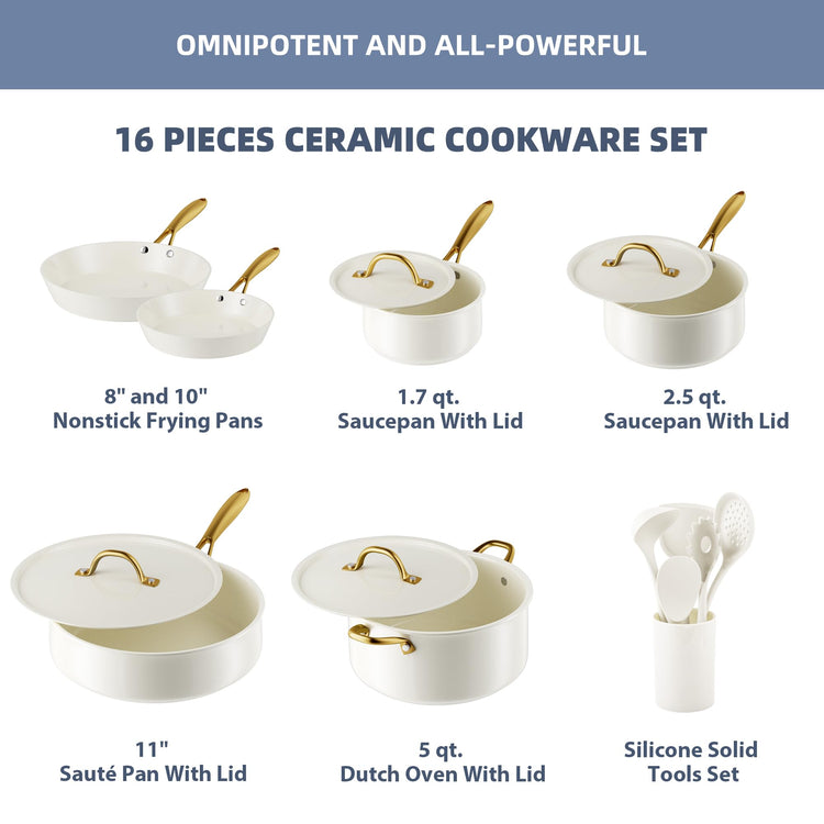 Ceramic Pots and Pans Set Non Stick Cookware Set with Utensils Set