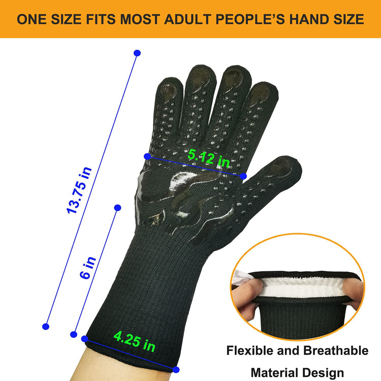 Mitts Oven Gloves with Fingers BBQ Heat Resistant Gloves Oven Gloves 1472℉ 14Inch Cut Resistant Cooking Grill Gloves Silicone Non (2 Count)