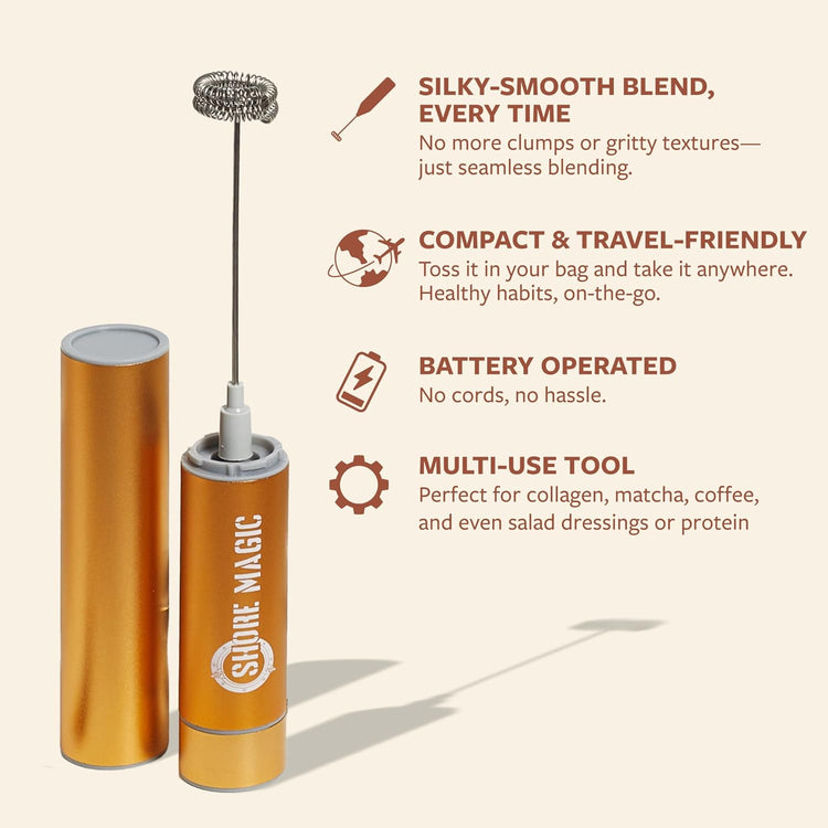 Premium Frother, High-Powered Handheld Whisker, Stainless Steel Mini-Blender for Homemade Lattes & Cappuccinos, Battery Operated Premium Frother, One Piece