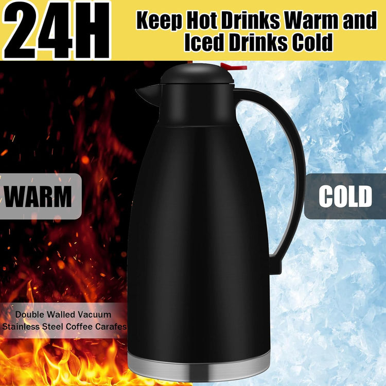 Nuogo 2 Pcs 102 oz Thermal Coffee Carafe Insulated Stainless Steel Carafe Double Walled Vacuum Coffee Thermal Pot with Brush for Home Office Use Keep 24 Hours Hot Water Tea(Silver, Black)
