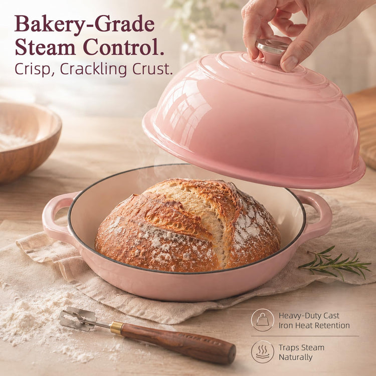 6QT Enameled Cast Iron Dutch Oven for Sourdough Bread Baking