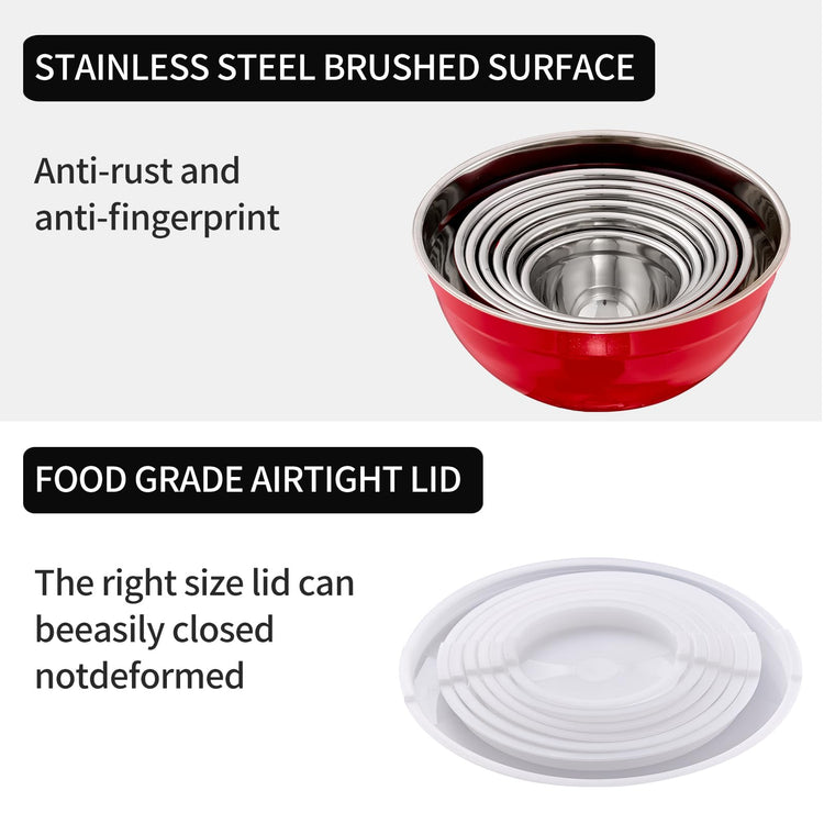 Red Mixing Bowls with Lids Set of 7