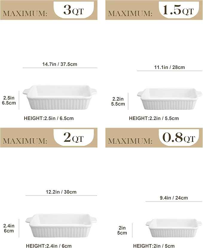 MALACASA Porcelain Casserole Dish Set for Oven, Bakeware Set of 5, (9.5"/11.25"/12.75"/14.5"/15.6"), Series BAKE-BAKE