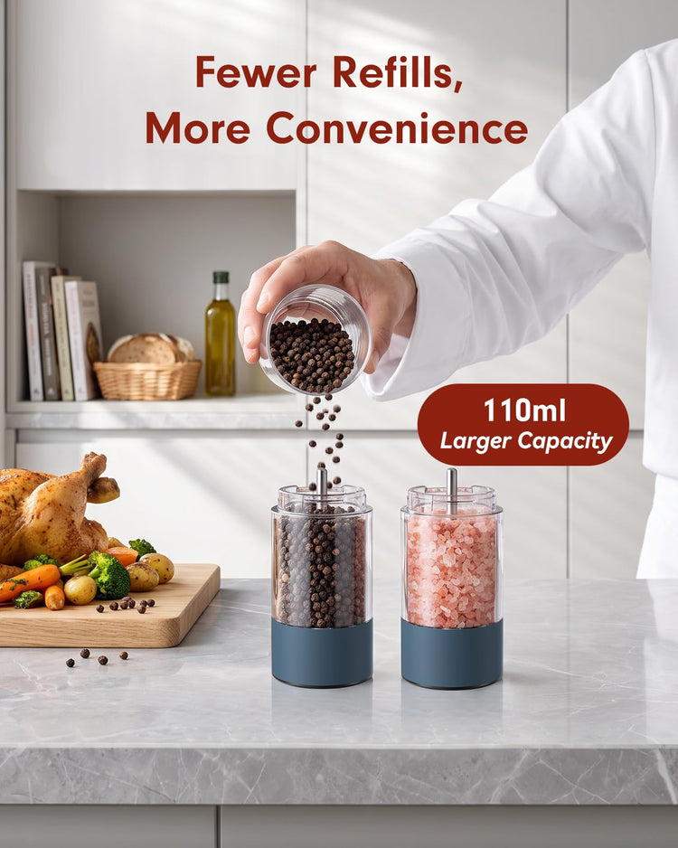 Larger Capacity Rechargeable Electric Salt and Pepper Grinder Set