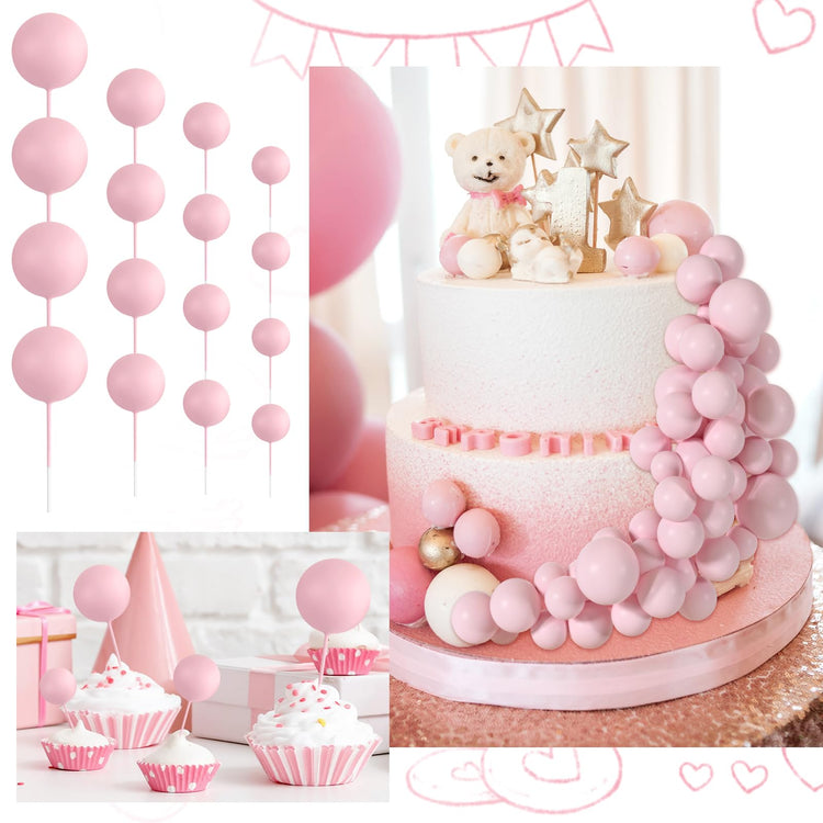48 Pcs Balls Cake Topper Decorations Balloon Cupcake Toppers Foam Cake Topper Balls Cake Balls Decorations for Birthday Party Wedding Anniversary Cake Decorating (48 Count)