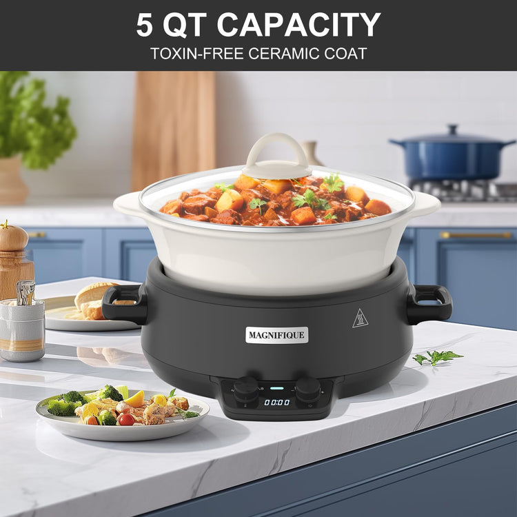 MAGNIFIQUE 5 Quart Programmable Slow Cooker with Auto Warm Setting
