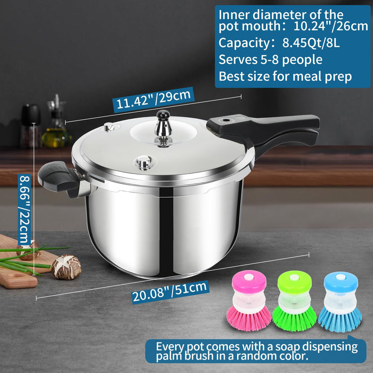 Stainless Steel Pressure Cooker 8 qt Induction Compatible Stove Top Pressure Cooker with Pressure Indicator Safeguard Devices