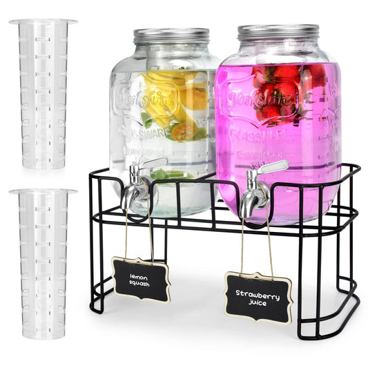 1 Gallon Glass Drink Dispensers For Parties 2PACK.Beverage Dispenser