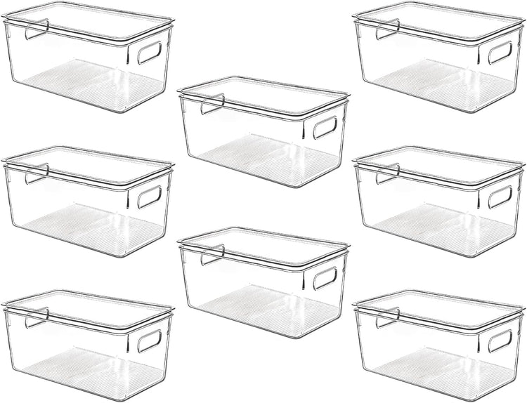 Clear Plastic Storage Bins with Lids, Perfect for Kitchen Organization or Pantry Organization and Storage, Stackable Fridge Organizer Bins, Storage Containers for Organizing, Cabinet Organizers