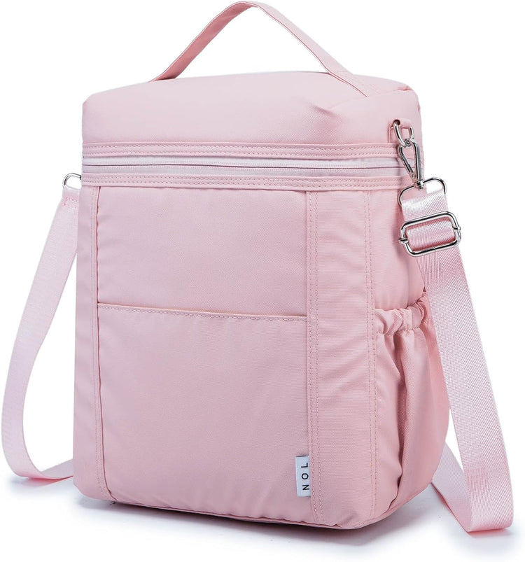 NOL Natural Organic Lifestyle Insulated Lunch Bags for Women Cooler Bag Lightweight Nylon Waterproof Lunch Box For Work (Pink, Large)