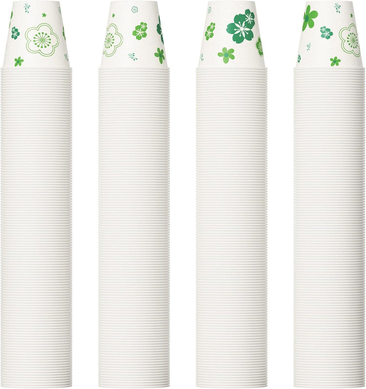 [600 Pack] Paper Cups, 3oz Disposable Bathroom Cups, Mouthwash Cups, Cold Disposable Drinking Cup for Party, Picnic, BBQ, Travel, and Event, Green Floral