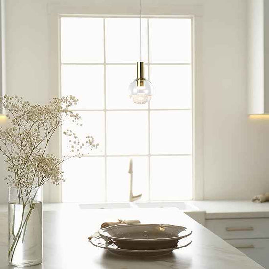 VONN Lighting Sienna VAP2181BRS 5" Integrated LED ETL Certified Height Adjustable Pendant Light with Globe Shade, Brass