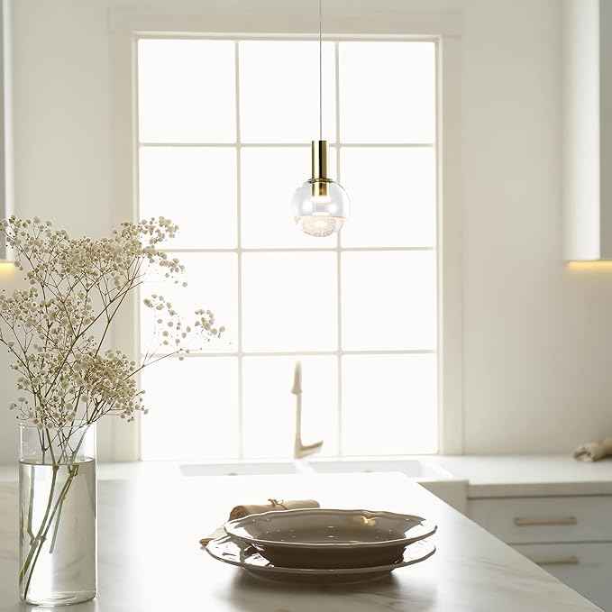 VONN Lighting Sienna VAP2181BRS 5" Integrated LED ETL Certified Height Adjustable Pendant Light with Globe Shade, Brass