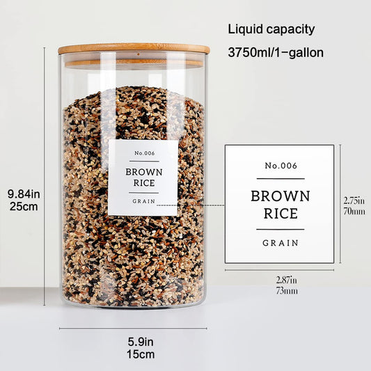 1 Gallon Large Glass Food Storage Containers With Airtight Bamboo Lid