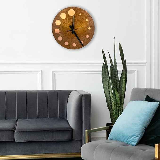 Handmade Pure Copper Wall Clock for Home Decoration, Decor Clock for Living Room, Bedroom and Kitchen, Rustic Decorative Mural Clock Art for Farmhouse (Circles of Time, 11)