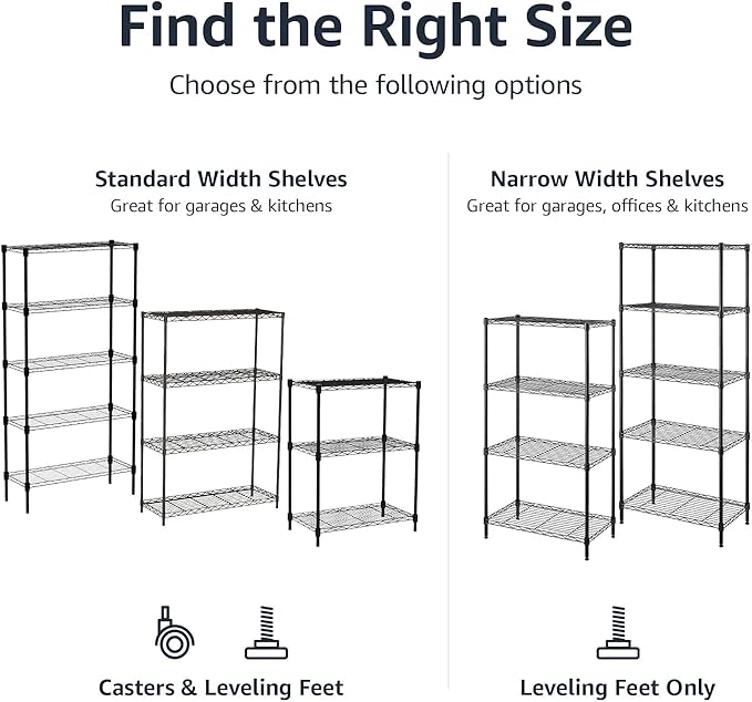 Amazon Basics 5-Shelf Steel Wire Rack Storage, 36" L x 14" W x 72" H, Black | Heavy Duty, Adjustable, for Kitchen, Garage, Shelving Organizer