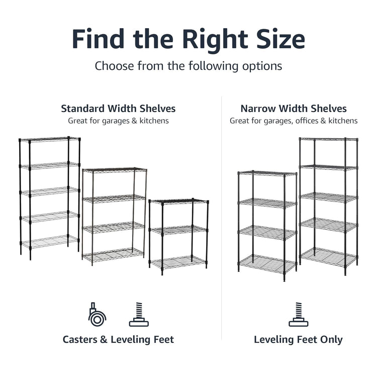 5 Shelf Adjustable Heavy Duty Steel Wire Storage Shelves for Garage