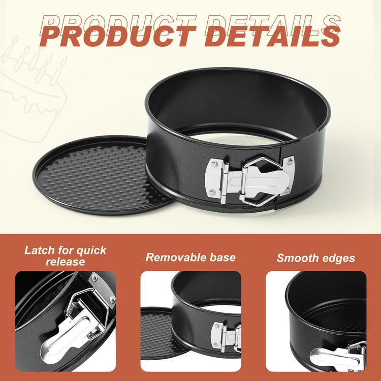 4 Pcs 7 Inch Non Stick Springform Pan with Removable Bottom Carbon Steel Cheesecake Pan Round Springform Cake Mold with Stainless Steel Spring Buckles for Baking Kitchens Restaurant (4 Count)