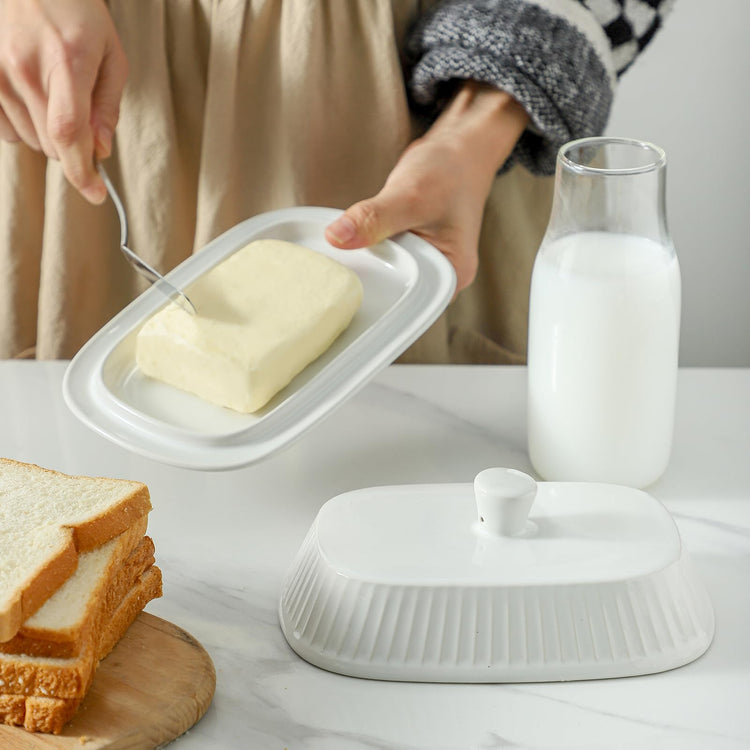Hansense Porcelain Butter Dish with Lid for Countertop
