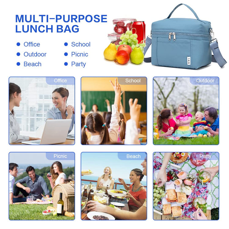 NOL Insulated Lunch Bags for Women Cooler Bag Lightweight Nylon Waterproof Lunch Box for Work Dusty Blue Small 4L