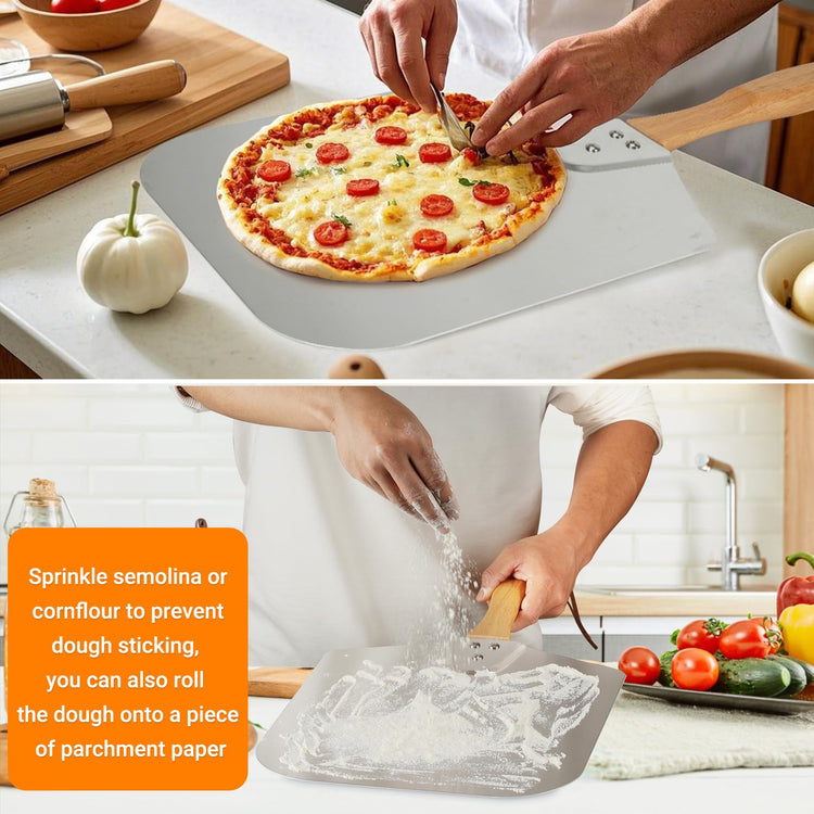 Kitchen Supply Aluminum Pizza Peel with Wooden Handle 12 Inch x 14 Inch