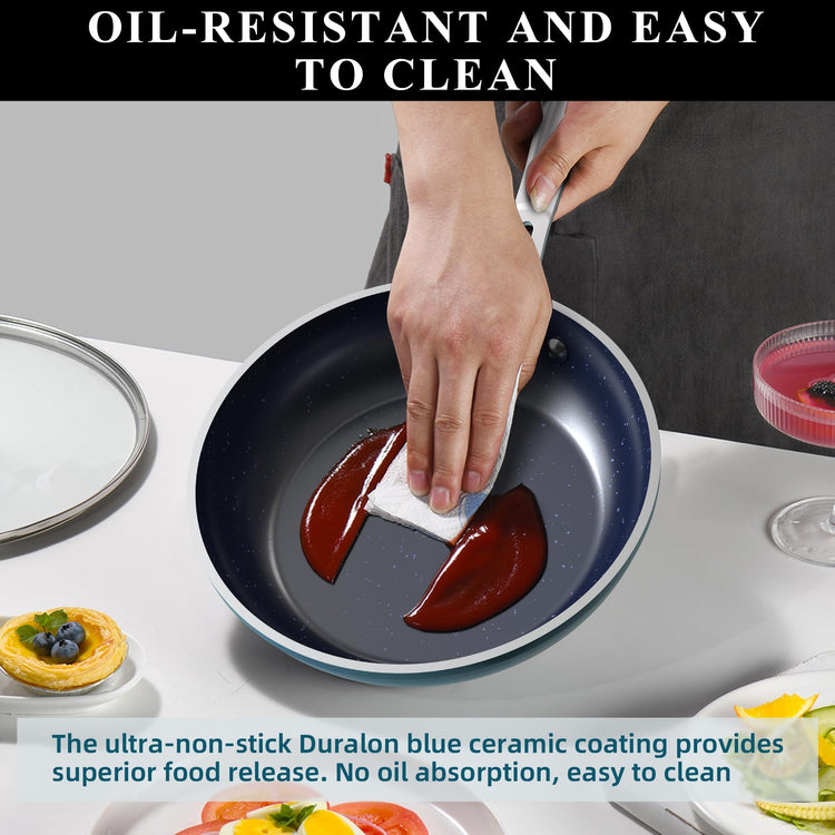 9pc Cookware Set Healthy Duralon Blue Ceramic Nonstick Coated