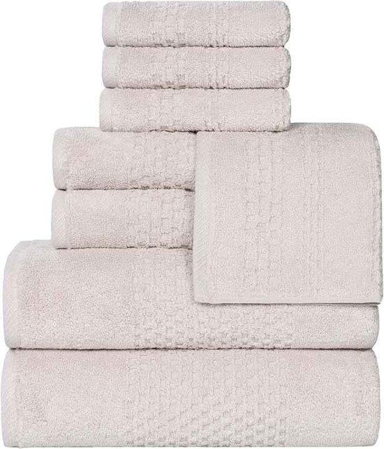 Superior Playa Zero Twist Cotton Medium Weight Towels, for Guest Bath, Bathroom, Shower, Spa, Plush, Quick Dry, Ultra-Soft Towels, Bath Essentials, Waffle Textured, 8 Piece Assorted Towel Set, Silver