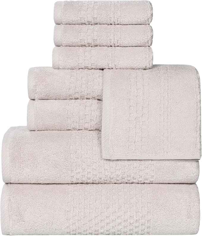 Superior Playa Zero Twist Cotton Medium Weight Towels, for Guest Bath, Bathroom, Shower, Spa, Plush, Quick Dry, Ultra-Soft Towels, Bath Essentials, Waffle Textured, 8 Piece Assorted Towel Set, Silver