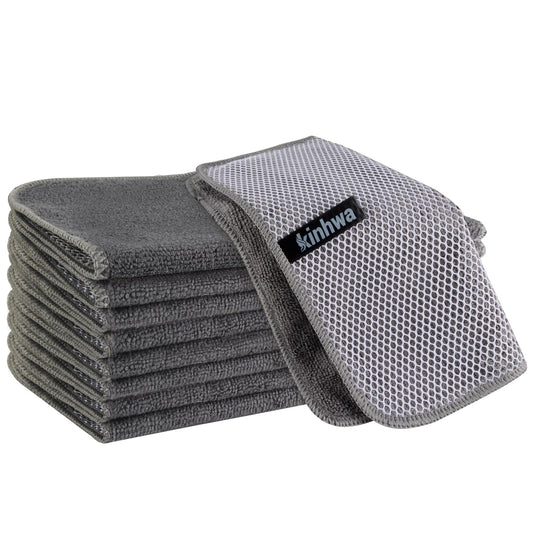 Kitchen Dish Washcloths Microfiber Gray with Poly Scour Scrub Side (9 Count)