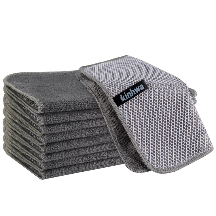 Kitchen Dish Washcloths Microfiber Gray with Poly Scour Scrub Side (9 Count)