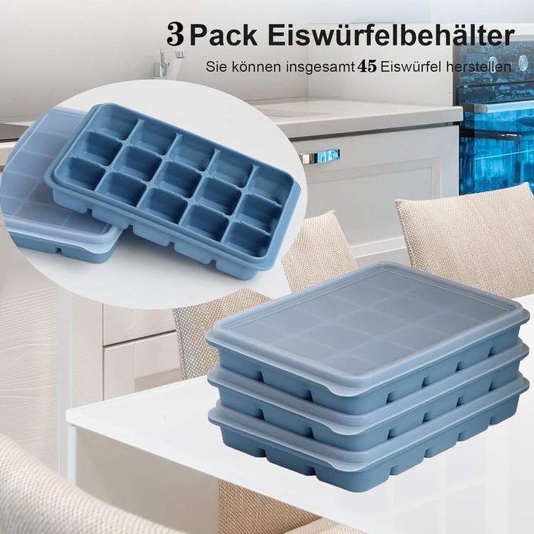 Silicone Ice Cube Trays with Removable Lid (3 Count)