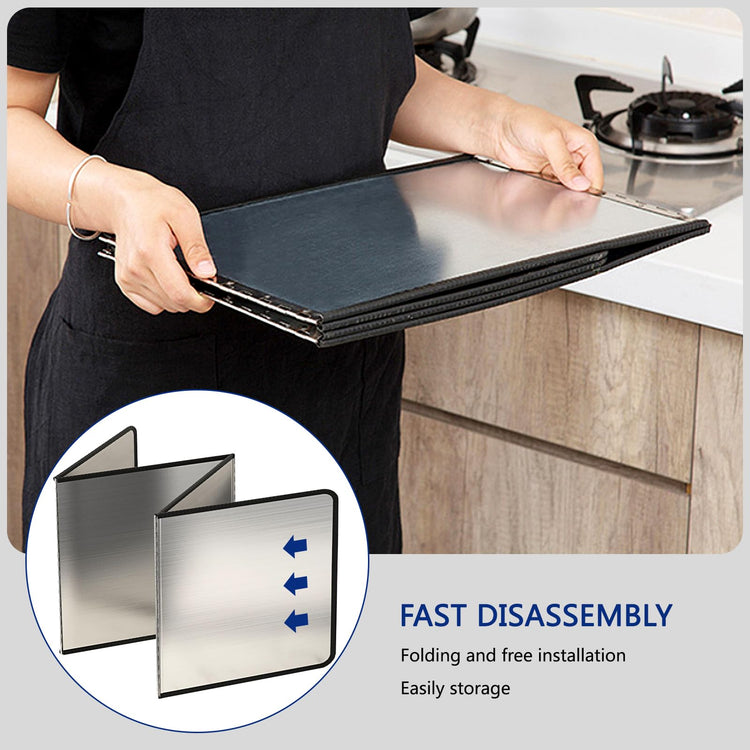 2 Pieces 2 Sided Grease Splatter Guard Foldable Splatter Guard for Stove Stainless Steel Oil Splatter Screens Backsplash for Wall Gas Range Frying Pan Camping