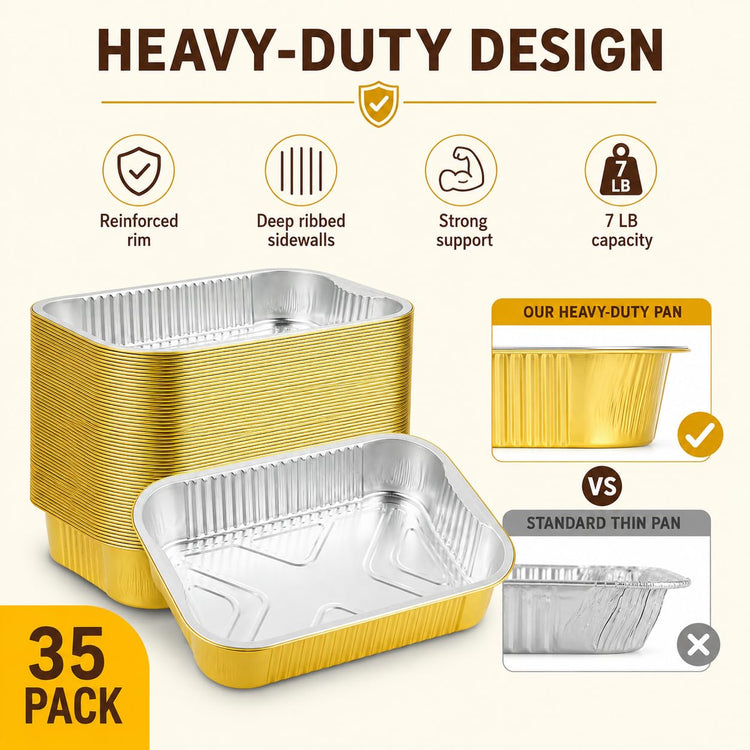 35 Pack Aluminum Pans Half Size 9x13 Extra Heavy Duty (35 Count)
