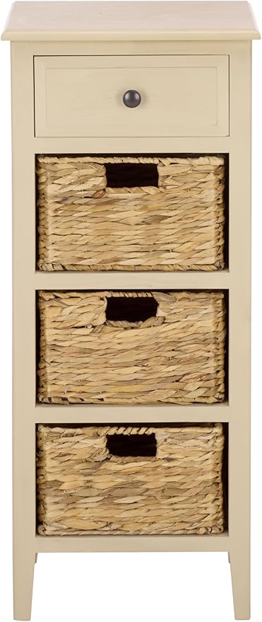 SAFAVIEH Home Collection – Michaela Sand 4-Drawer Storage Unit, Natural Rattan Basket Organization, Fully Assembled (AMH5744G)