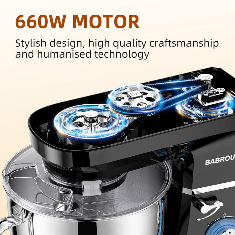 8.45 QT Stand Mixer - 660W 6 Speed Large Capacity Kitchen Electric Mixer with Whisk Dough Hook Mixing Beater Household Food Mixer for Baking Cakes Cookie Bread Salad (Black)